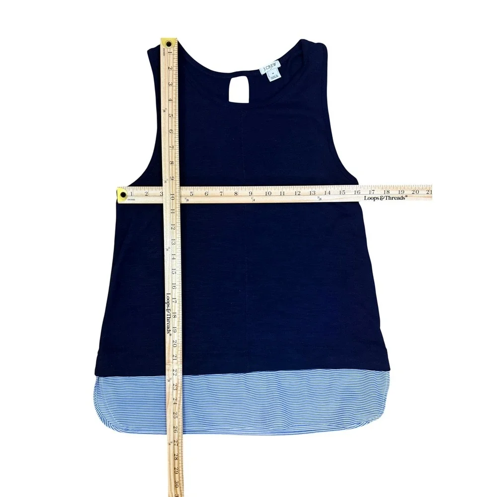 J.Crew Tank Top Women Medium Navy Blue Striped Hem Coastal Lagenlook